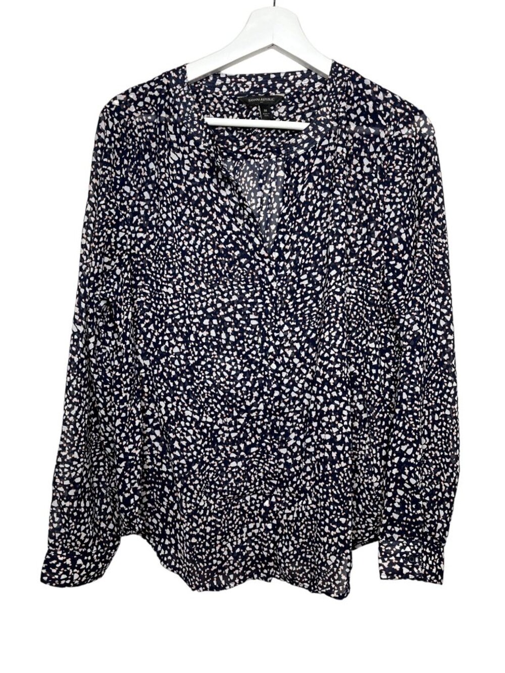 Banana Republic Navy White Print Button Down Blouse Women’s M